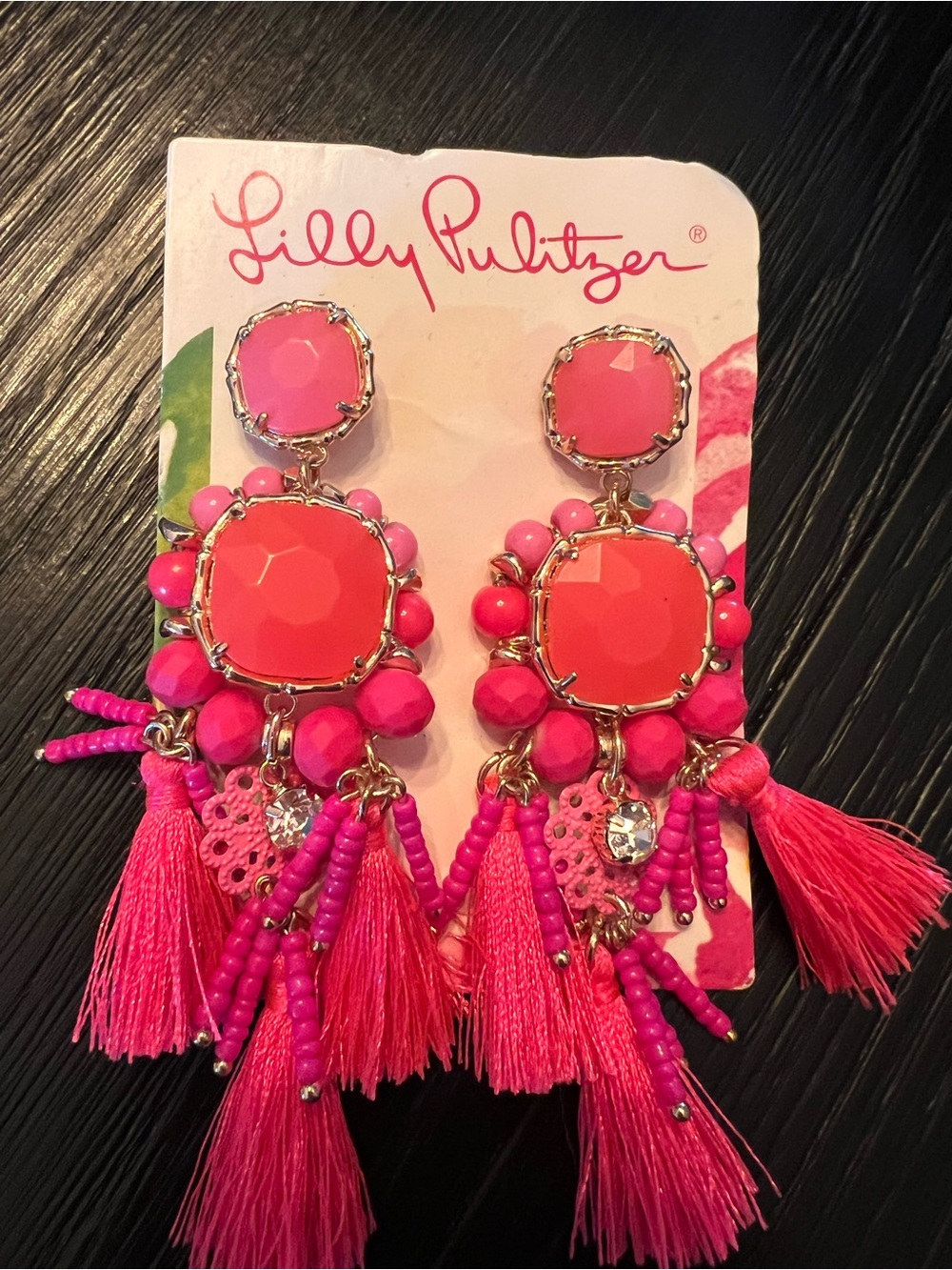 Lilly Pulitzer Hot Pink Tassel Drop Earrings